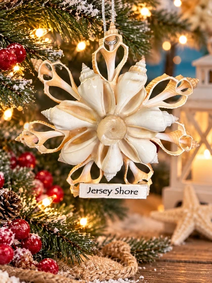 Handmade Real Seashell Snowflake Christmas Ornament – Jersey Shore 