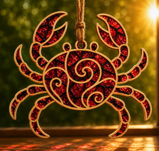Crab Stained Glass Ornament, Coastal Beach Suncatcher