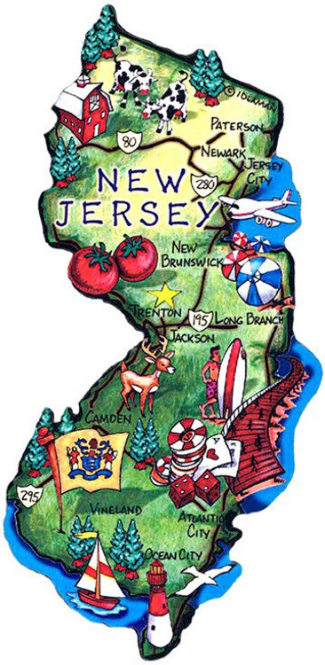 Large Artwood New Jersey Map Magnet