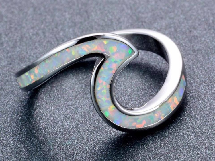 White Opal Wave Ring