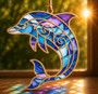 Dolphin Stained Glass Ornament, Blue Coastal Suncatcher