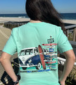 100% Cotton Heavyweight Pigment Dyed T-Shirt with High Quality Silkscreened Image featuring a vintage VW bus and signs pointing to Jersey Shore Beaches.