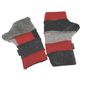 Upcyled Fingerless Gloves - Red, Black, Grey
