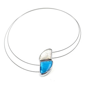 Top and Bottom Pendant Necklace - Ocean Wave and White