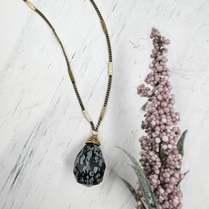 Zara Drop Necklace - Snowflake Obisidian Gemstone