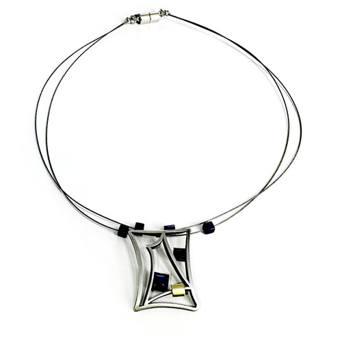 Christophe Poly Necklace - Navy Blue Abstract