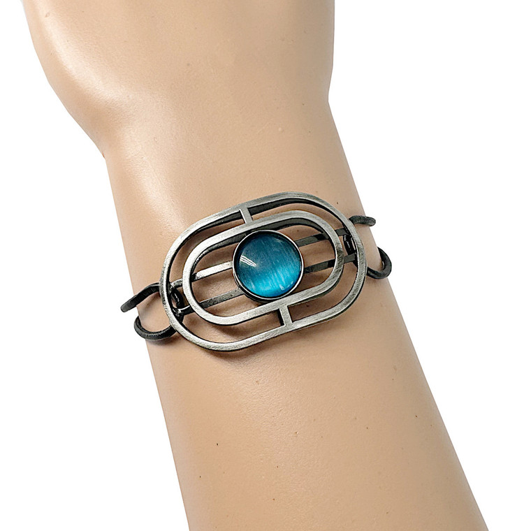 Christophe Poly Aqua Circle Leather Bracelet