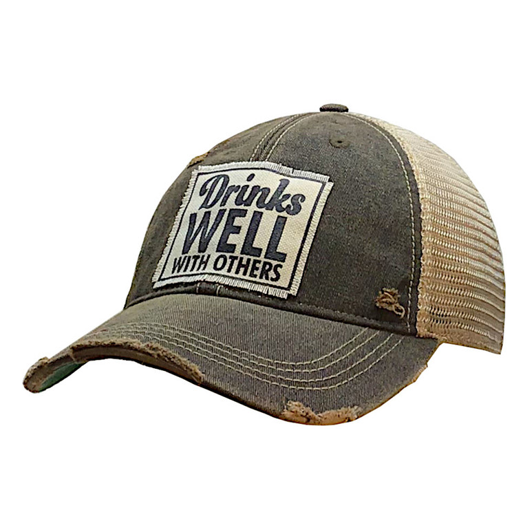Drinks Well With Others,  Distressed Trucker Hat (Charcoal)
