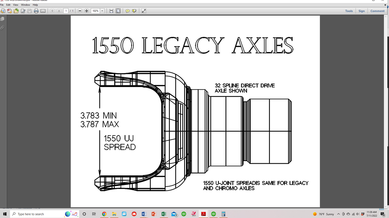 1550 SIZED AXLES