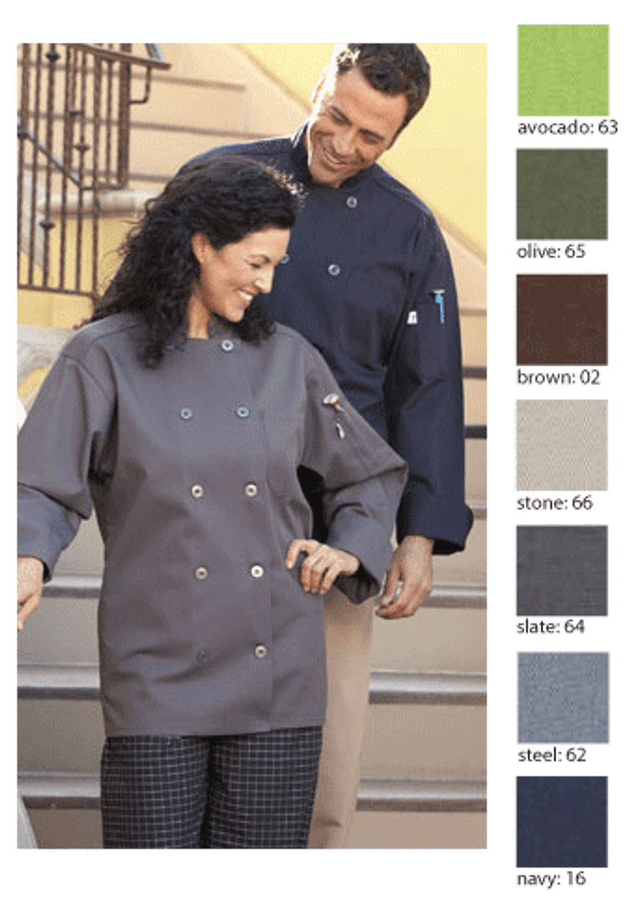 Comfy chef coat in many earthy tones