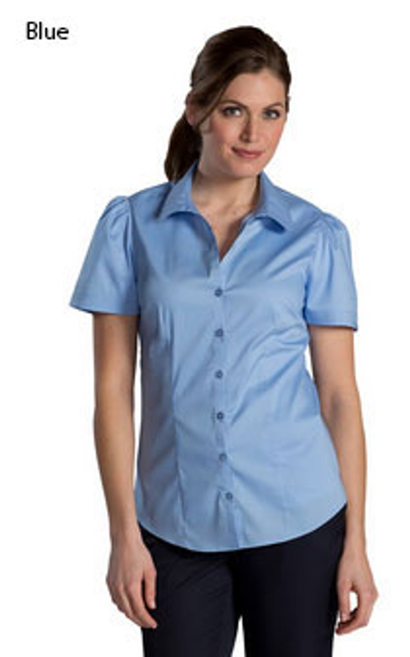 Blue short sleeve stretch blouse