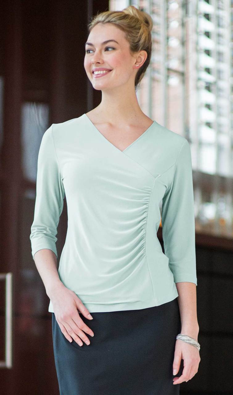 Ruched 3/4 Sleeve Stretchy Blouse CLOSEOUT No Returns