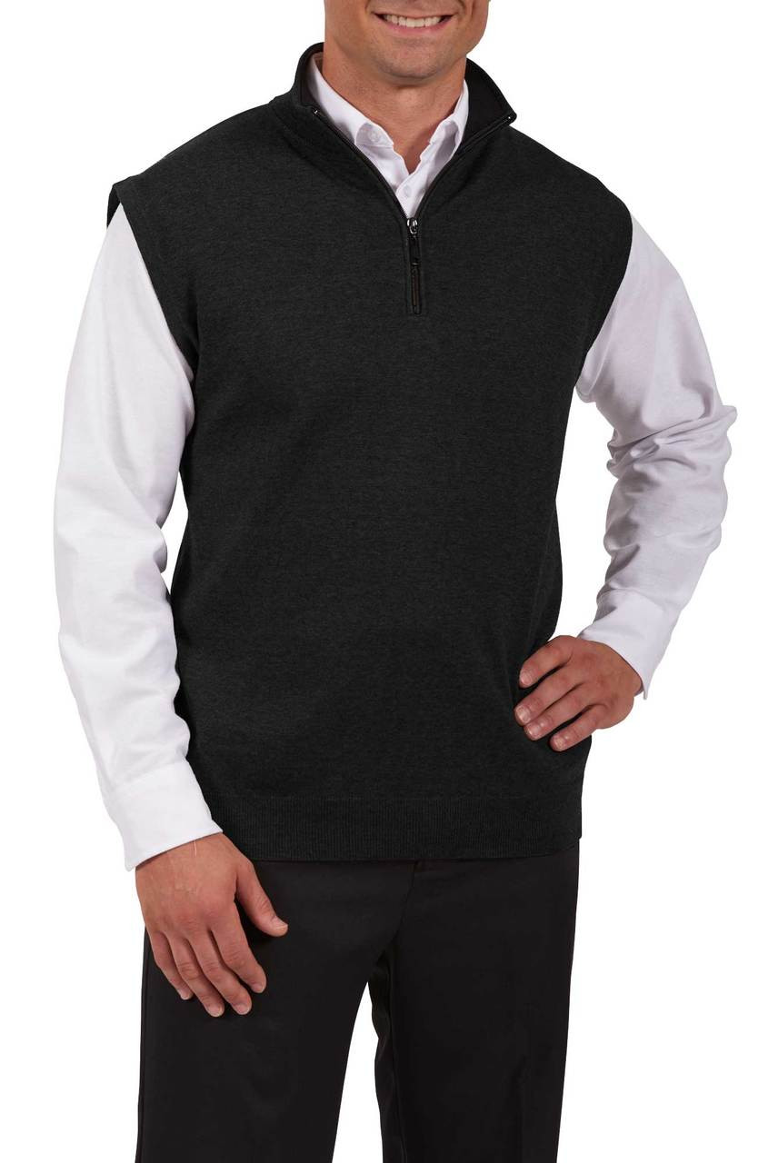 Quarter Zip Cotton Blend Sweater Vest 