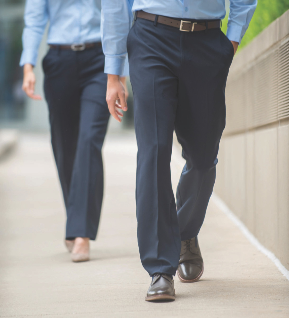 Men's Beige Polyester Solid Flat Front Formal Trousers