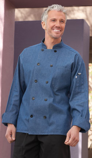 Denim chef coat with black buttons Denim chef coat with black buttons