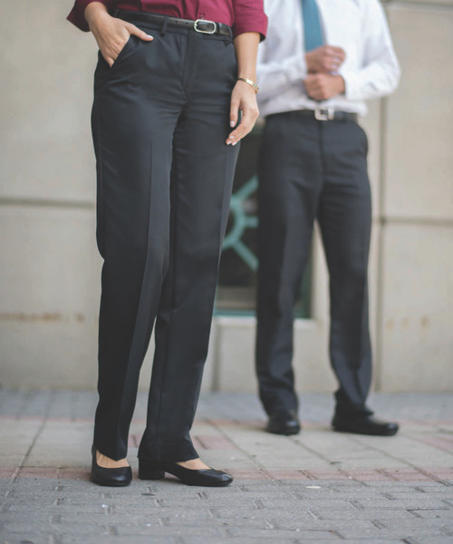 Ladies Tapered Leg Flattering Flat Front Polyester Black Trouser Size 820  H631