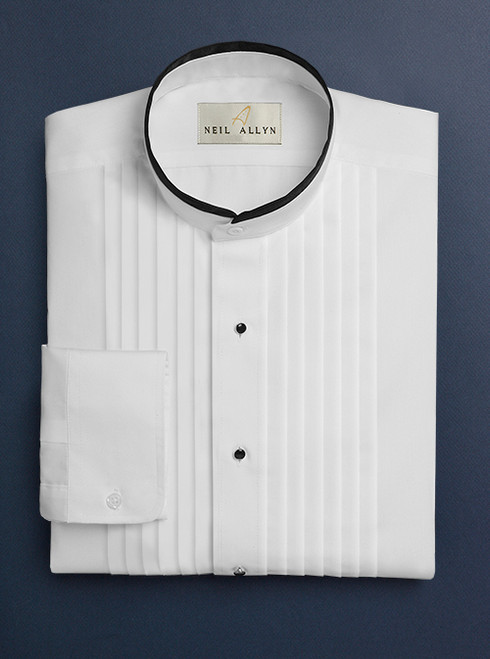 Satin Trim Banded Collar Shirt