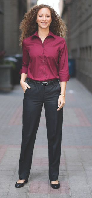 Edwards 5040 Women Open Neck Poplin 3/4-Sleeve Blouse Navy S Edwards 5040 Women Open Neck Poplin 3/4-Sleeve Blouse Navy S