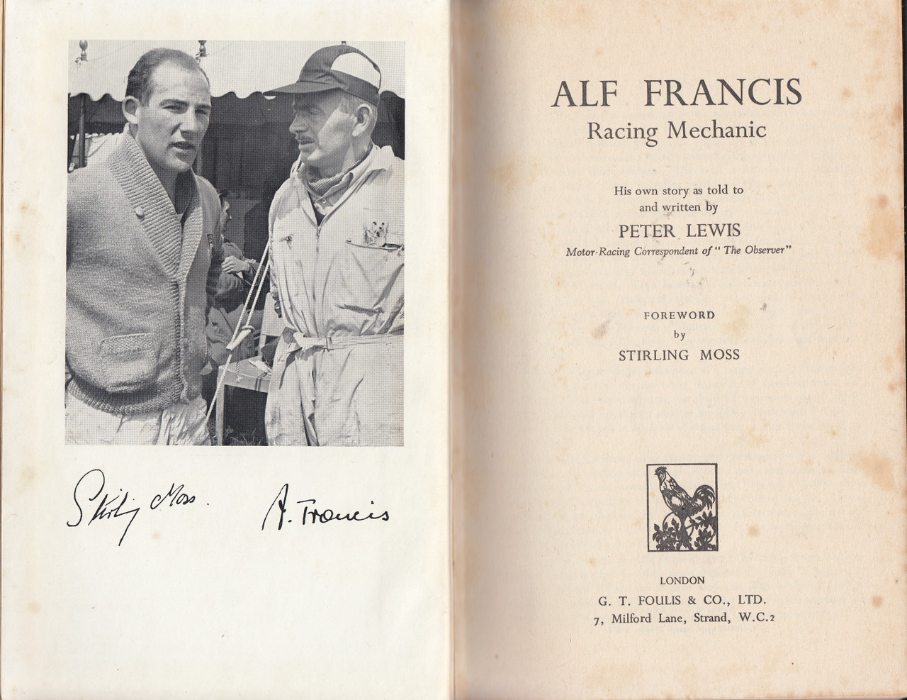 Alf Francis - Racing Mechanic As Told To Peter Lewis Hardcover 1st Edn ...