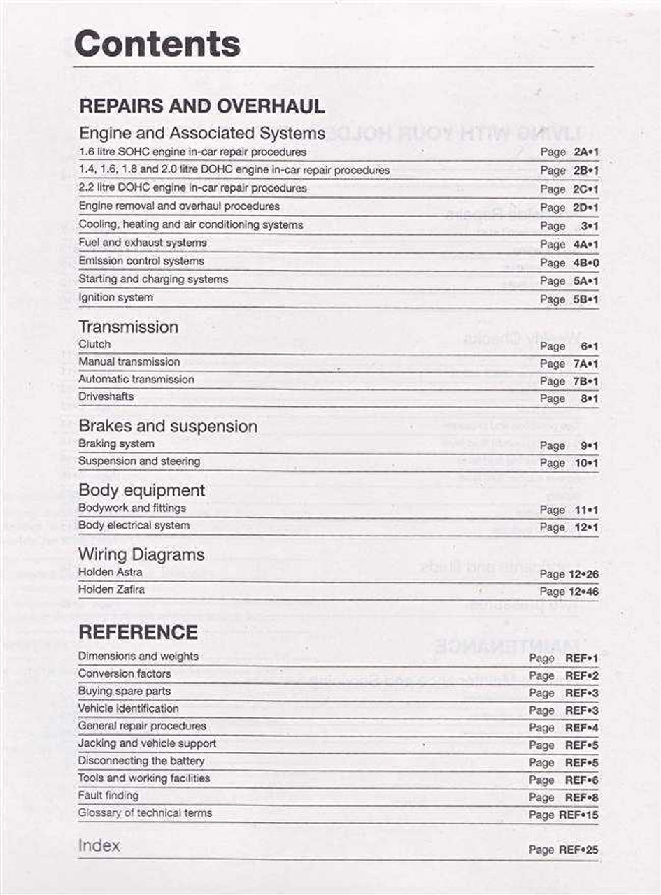 Holden Astra Amp Zafira Ts Tt Series 1998 2005 Workshop Manual