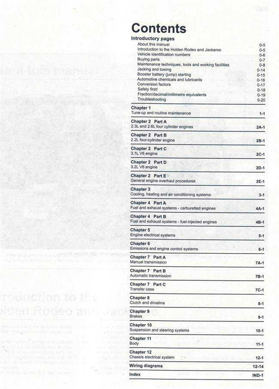 Holden Jackaroo Amp Rodeo 1991 2002 Workshop Manual