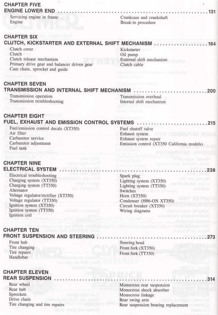 Yamaha Xt350 And Tt350 1985 2000 Workshop Manual