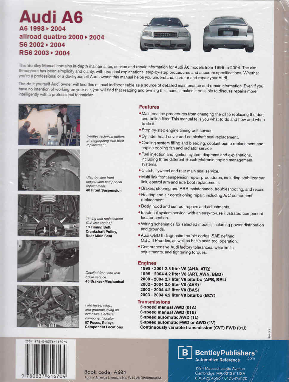 Audi (C5 Platform) A6, S6, Allroad Quattro, RS6 1998 2004 Manual