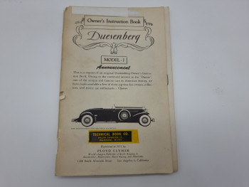 Duesenberg Model-J Owner's Instruction Book (1951 Reprint) with Catalogue (1953 Reprint)