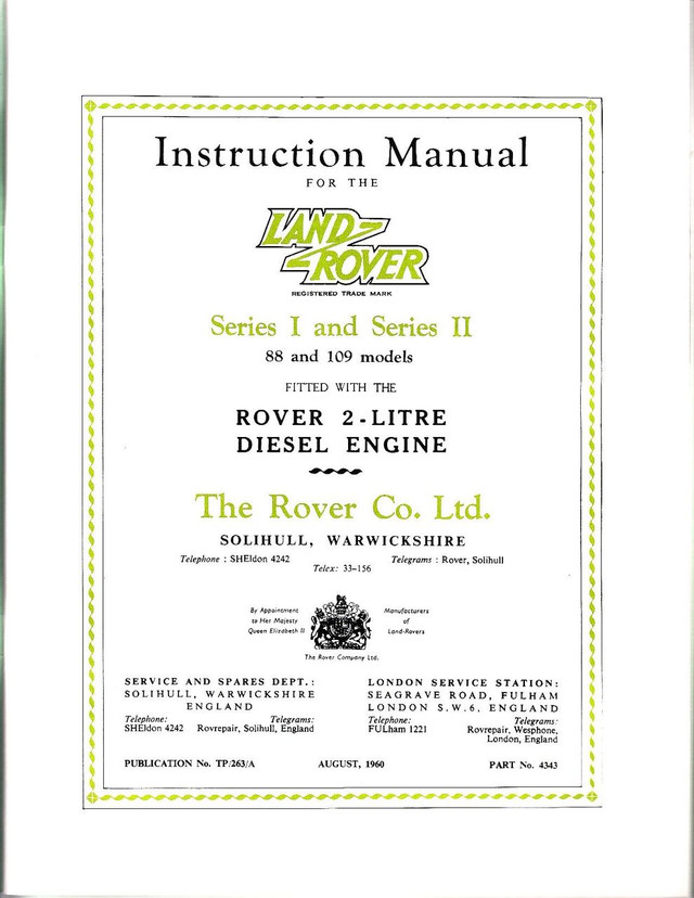 Land Rover Series I & II Diesel Instruction Manual