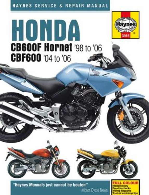 Honda CB600F Hornet and CBF600 1998 - 2006 Workshop Manual