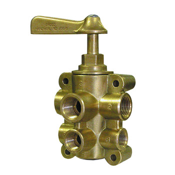 Seachoice 20761 3/8" Thread 3-Way Fuel Tank Selector Valve With Detent, Brass