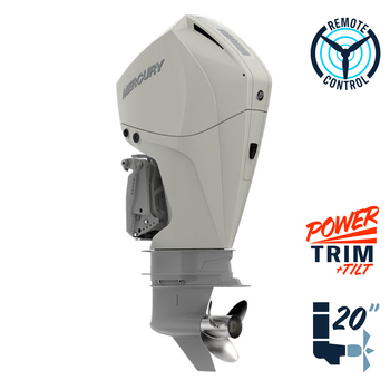 New Mercury 225L FourStroke Warm Fusion White 4.8" 1.85  20" Shaft Power Trim & Tilt Remote Outboard 12250003A