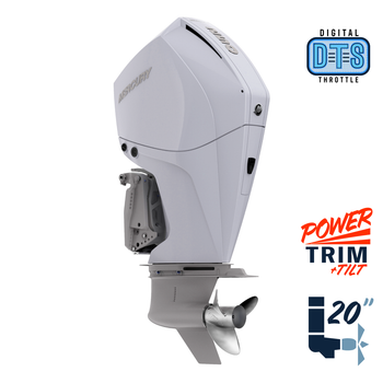 New Mercury 250L FourStroke DTS Cold Fusion White 5.44" 1.75  20" Shaft Power Trim & Tilt Outboard 12500006A