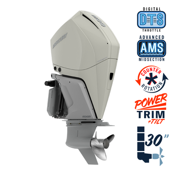 New Mercury 300CXXL Verado Pearl Fusion White 5.44" 1.85 Cambered Skeg  30" Shaft Power Trim & Tilt Outboard 13000079A