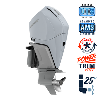 New Mercury 300CXL Verado Cold Fusion White 5.44" 1.75 Cambered Skeg  25" Shaft Power Trim & Tilt Outboard 13000105A