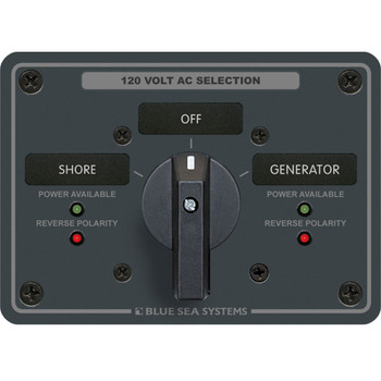 Blue Sea 8365 AC Rotary Switch Panel 65 Ampere 2 Positions + OFF, 2 Pole