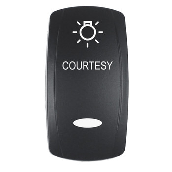 Pacer Actuator - 'COURTESY' f/V Series Contura Switches - Black - Laser Etched (Top/Bottom Light) - EV2LE-CTSY