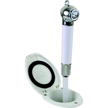 Scandvik 12106 Recessed Push-Button Transom Shower (Includes White handle, Cup, Cap and 6' White Hose - 12106P