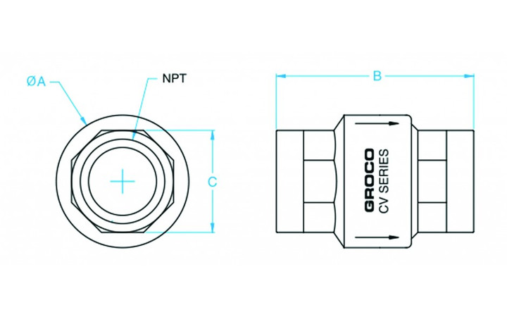 GROCO 1-1/2" Bronze In-Line Check Valve CV-150