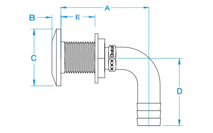 GROCO 3/4" 90 Degree Hose Thru-Hull Fitting HTHC-750-S