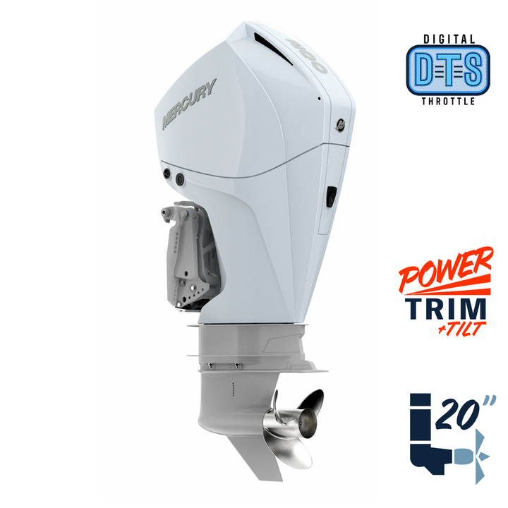 New Mercury 200L FourStroke DTS Pearl Fusion White 4.8" 1.85  20" Shaft Power Trim & Tilt Outboard 12000008A