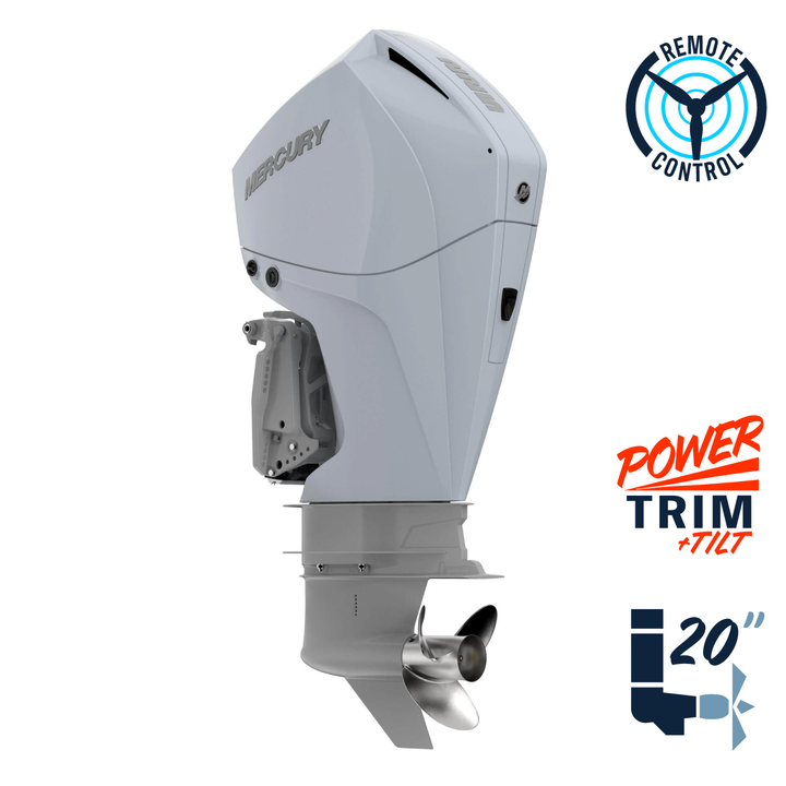 New Mercury 225L FourStroke Cold Fusion White 4.8" 1.85  20" Shaft Power Trim & Tilt Remote Outboard 12250002A