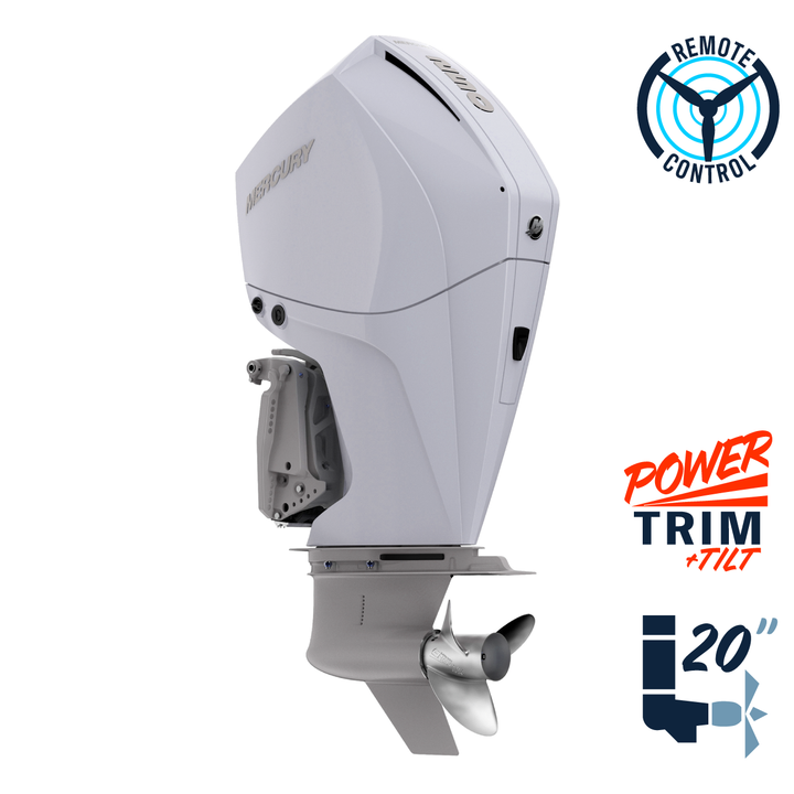 New Mercury 250L FourStroke Cold Fusion White 5.44" 1.75  20" Shaft Power Trim & Tilt Remote Outboard 12500002A