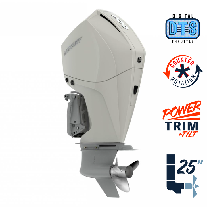 New Mercury 300CXL FourStroke DTS Warm Fusion White 5.44" 1.75  25" Shaft Power Trim & Tilt Outboard 13000020A