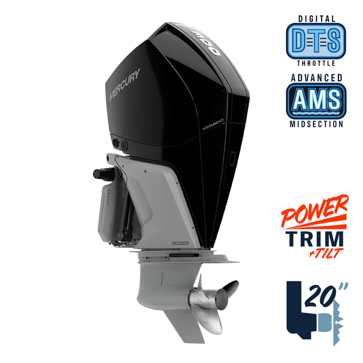 New Mercury 300L Verado 5.44" 1.85 Cambered Skeg  20" Shaft Power Trim & Tilt Outboard 13000036A