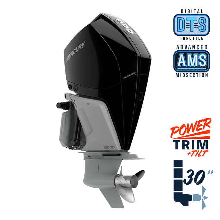 New Mercury 300XXL Verado 5.44" 1.85 Cambered Skeg  30" Shaft Power Trim & Tilt Outboard 13000068A