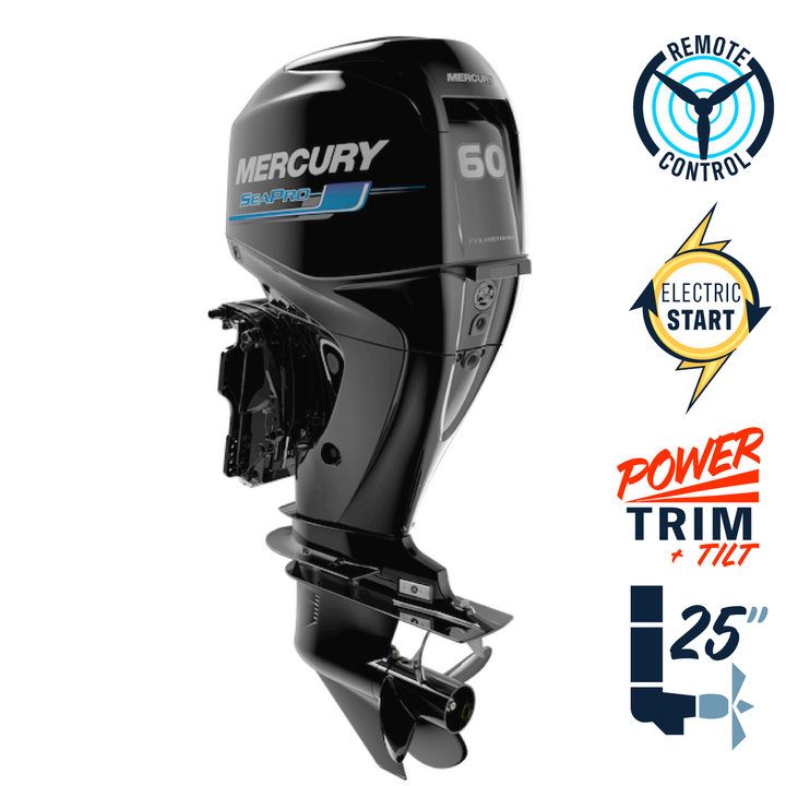 New Mercury 60EXLPT SeaPro Command Thrust EFI 25" Shaft Electric Start Power Trim & Tilt Remote Outboard 1F604671Z