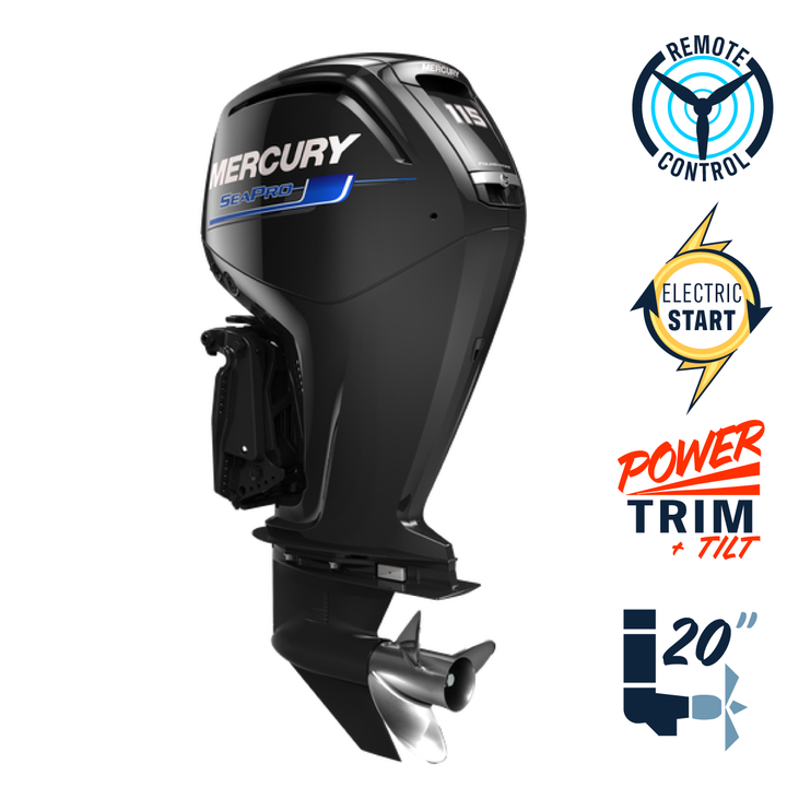 New Mercury 115ELPT SeaPro Command Thrust  20" Shaft Electric Start Power Trim & Tilt Remote Outboard 1116F571D