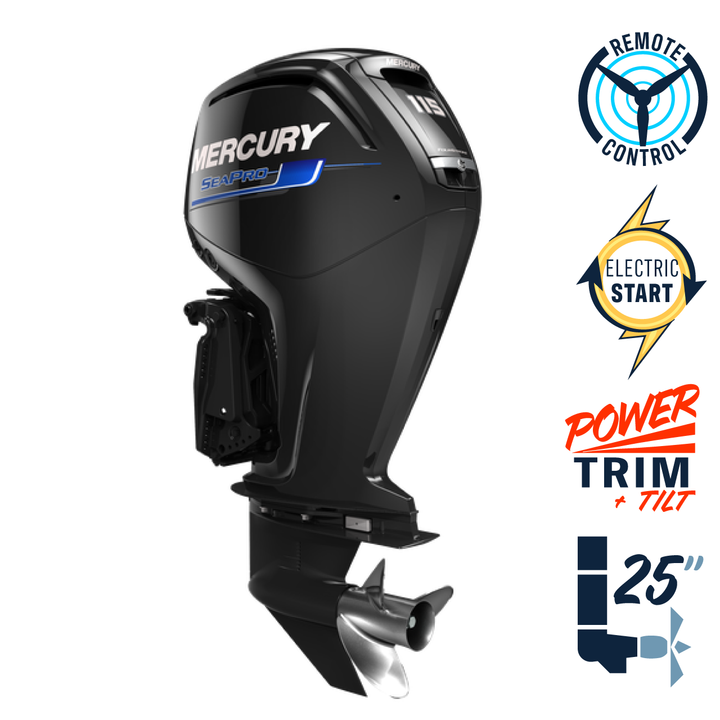 New Mercury 115EXLPT SeaPro Command Thrust  25" Shaft Electric Start Power Trim & Tilt Remote Outboard 1116F671D