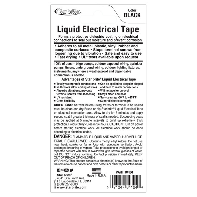 Starbrite Liquid Electric Tape Black 4 Oz 84104 Starbrite Liquid Electric Tape Black 4 Oz 84104